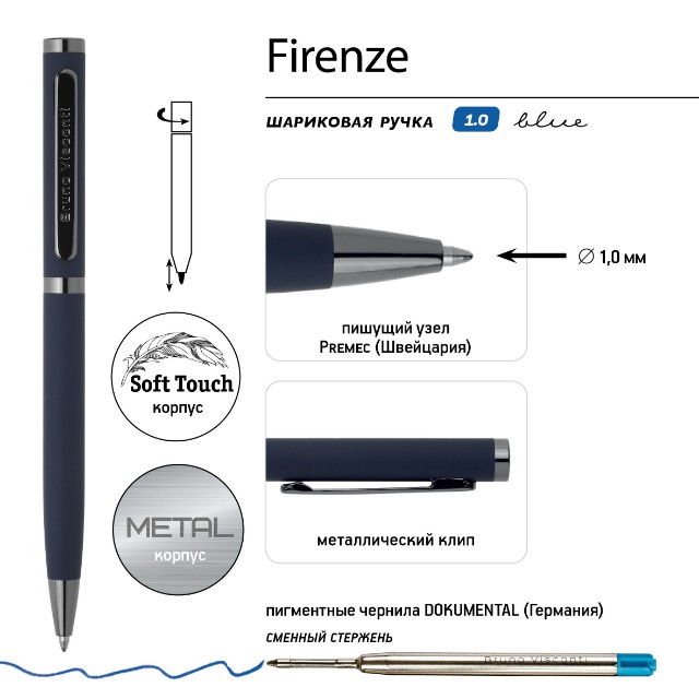 Ручка подар шар BV Firenze синяя 1мм авт синий мет корпус 1мм Превью 5