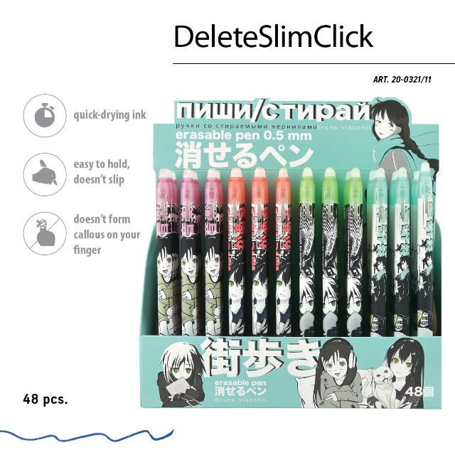 Ручка гелевая Пиши-стирай синяя BV Delete SlimClick. Classic Manga Anime City Превью 3