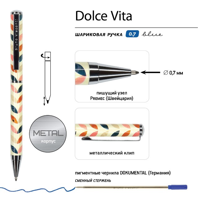 Ручка подар BV Dolce Vita. Лепестки. Винтаж. 0,7мм синяя (футляр черный) Превью 1