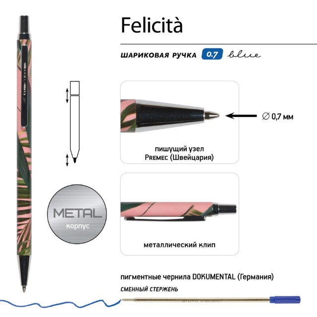 Ручка подар шар BV Felicita синяя 0,7мм Пальмовые листья Превью 2