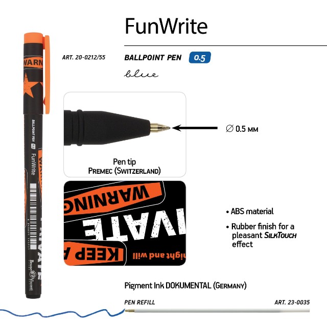 Ручка шариковая синяя BV FunWrite Keep Away. Private 0,5мм принт Превью 4