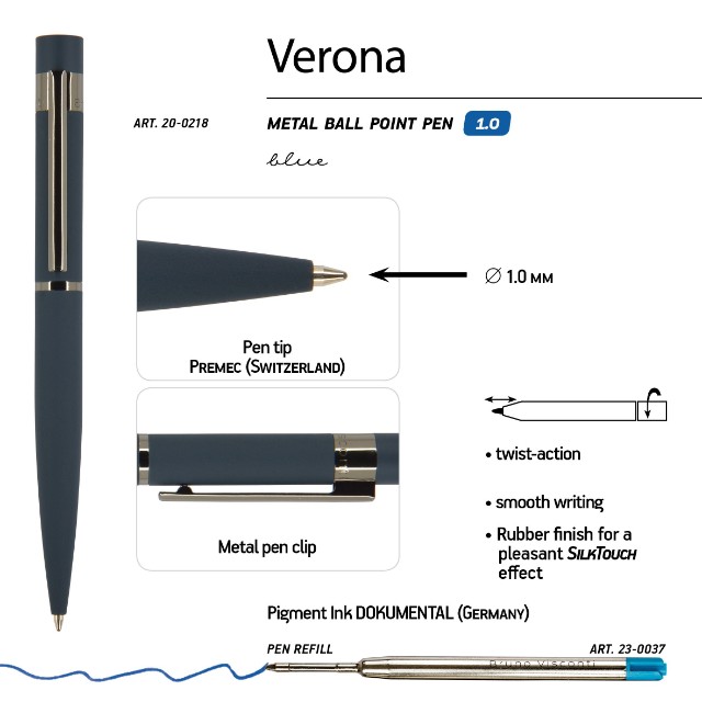 Ручка подар шар BV Verona 1.0 мм, синяя (корпус синий, футляр черный) Превью 1