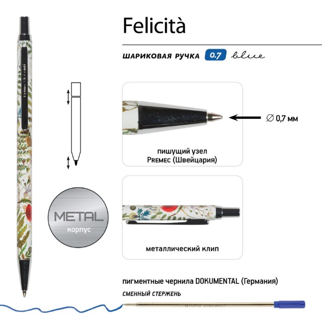 Ручка подар шар BV Felicita синяя 0,7мм Луговые травы Превью 2