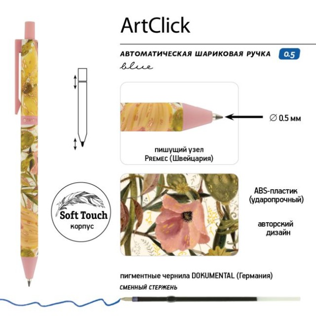 Ручка шариковая синяя BV ArtClick Flora. Bloom flowers 0,5мм Превью 8